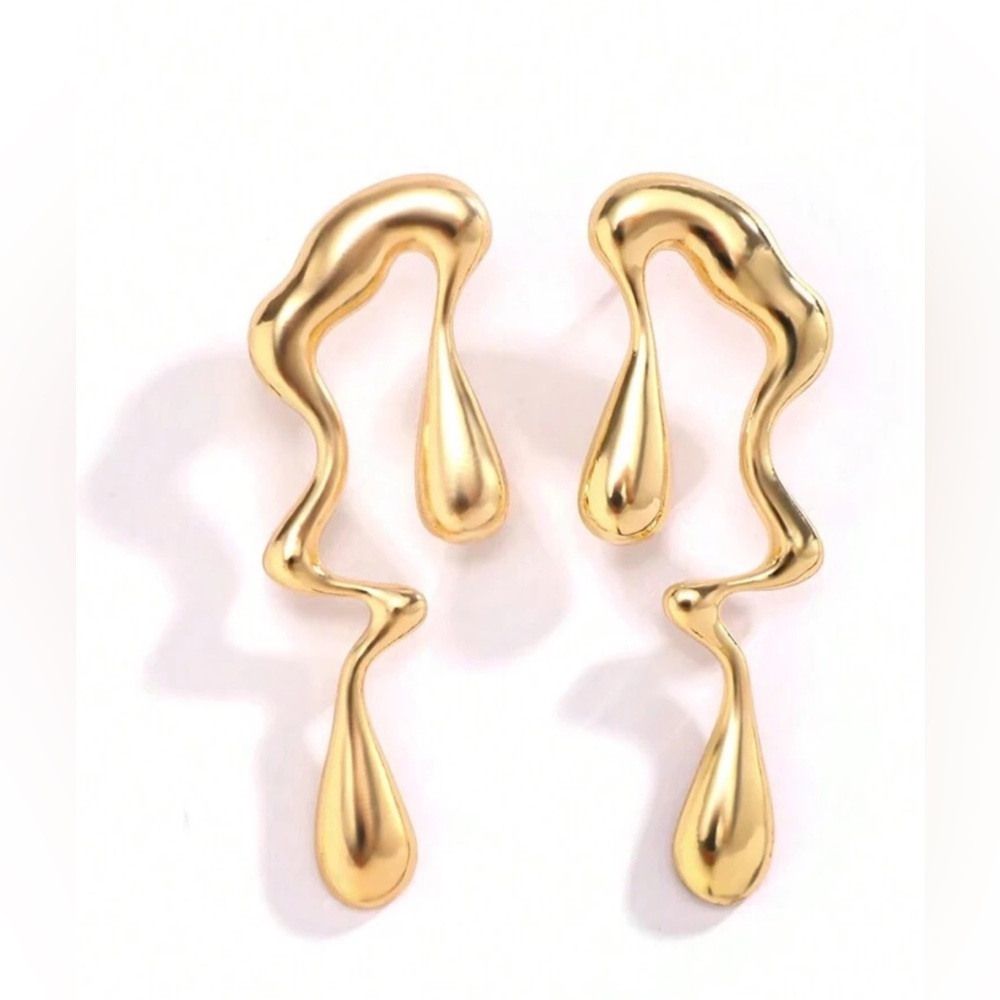 ✨Gold Abstract Drop Earrings - Picture 2 of 3